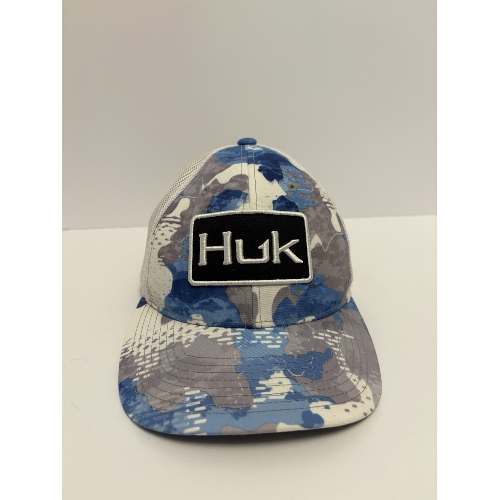 Huk Fishing Trucker Hat Blue Camo Snapback Performance Mesh Cap OSFM